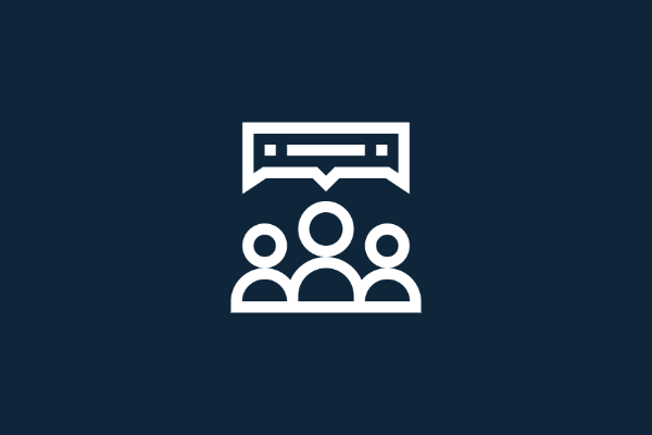 Icon of three people with a speech bubble above them