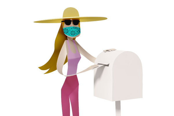 Illustration of a woman placing a ballot pack into a post box