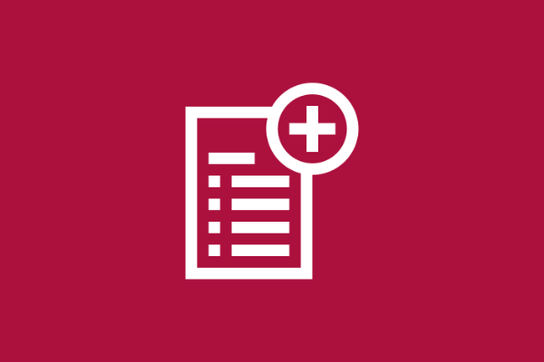 A white icon of a statement on a red background