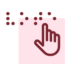 Icon of hand reading over braille. The letters spell out "vote" in braille.