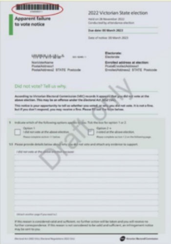 An example of a failure to vote notice.