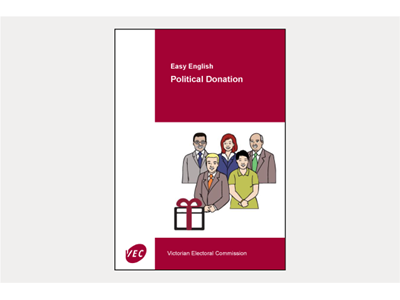 Cover of the Easy English guide on political donations.