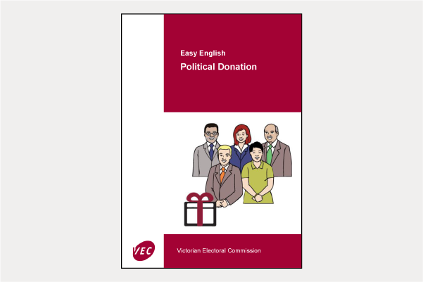 Front cover of the Easy English political donation booklet