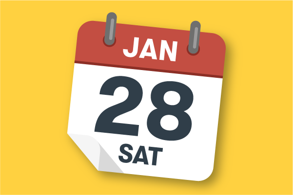Illustration showing Saturday 28 January on a calendar