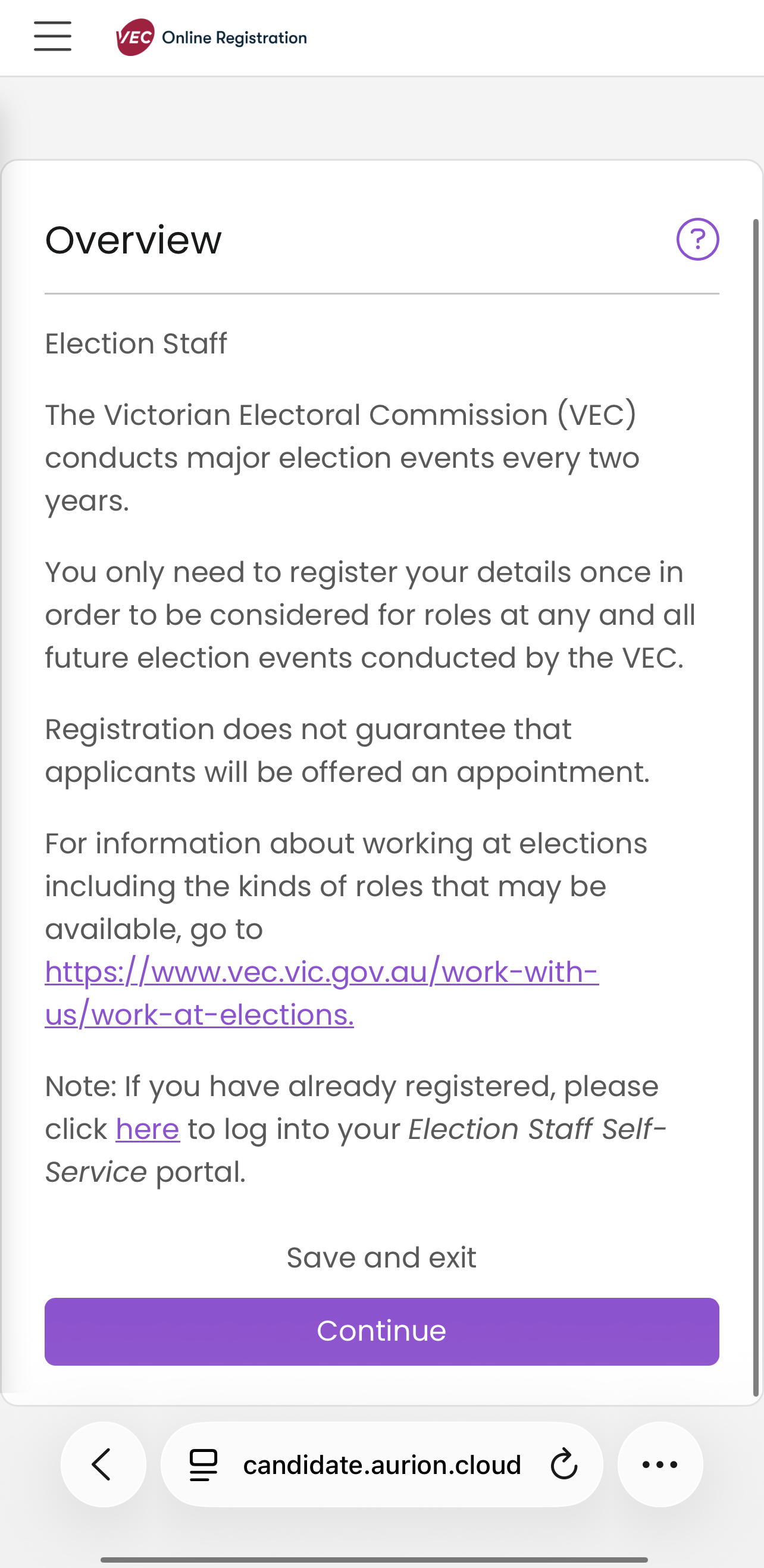 A screenshot showing the election staff Application Form
