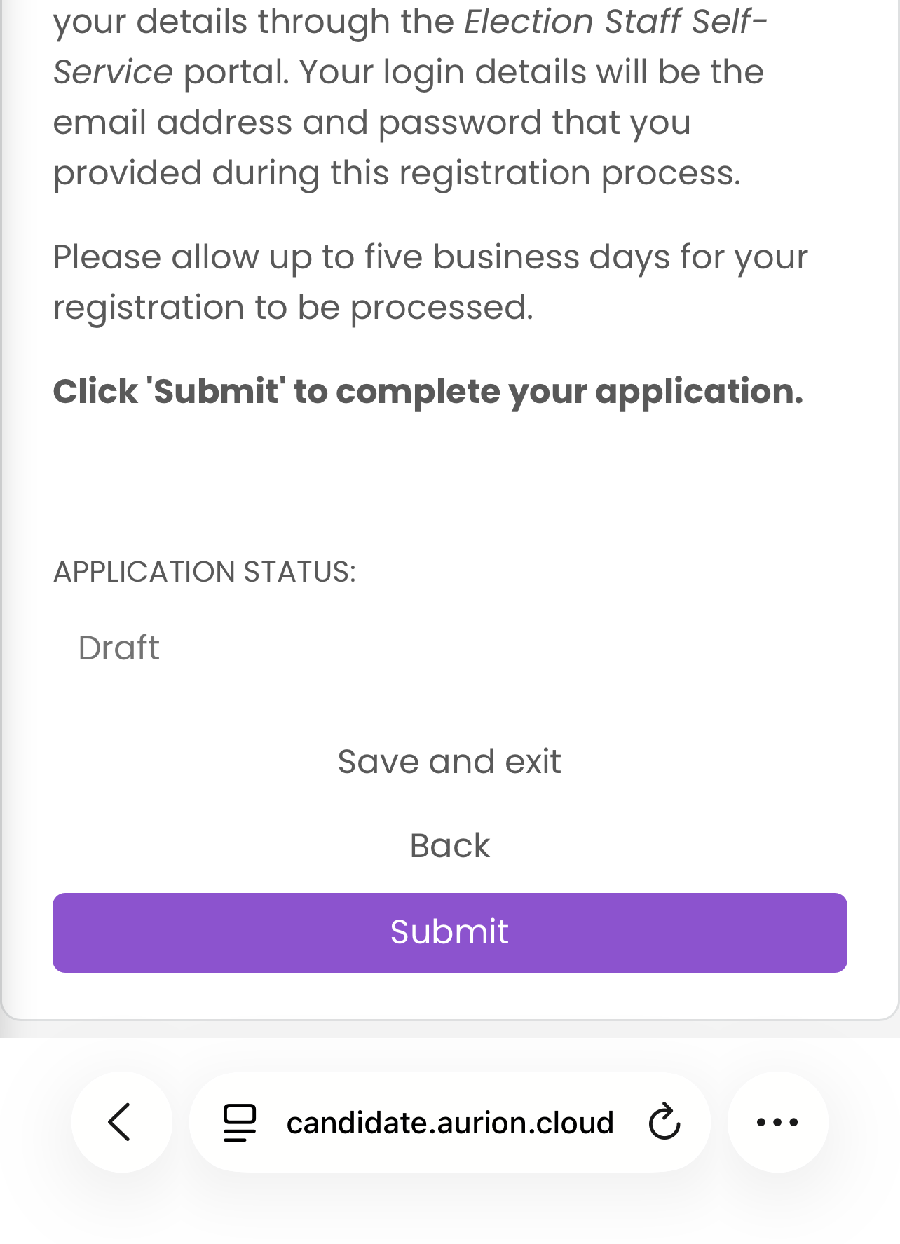 A screenshot showing the election staff Application Form