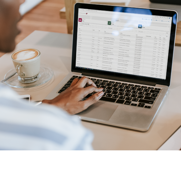 Person using laptop to visit the VEC Disclosures portal.