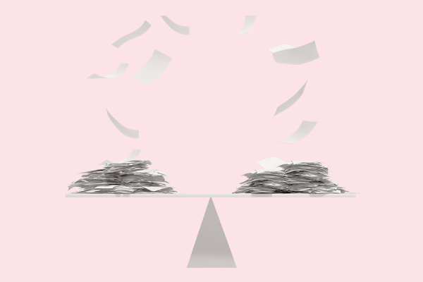 Ballot papers falling and landing in different stacks.