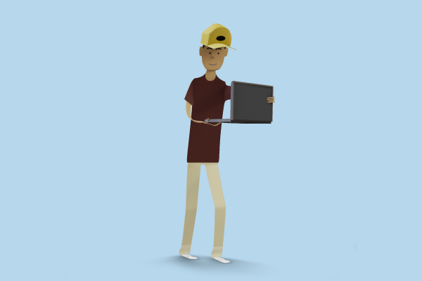 Illustration of 18 year old Mateo holding a laptop to enrol to vote