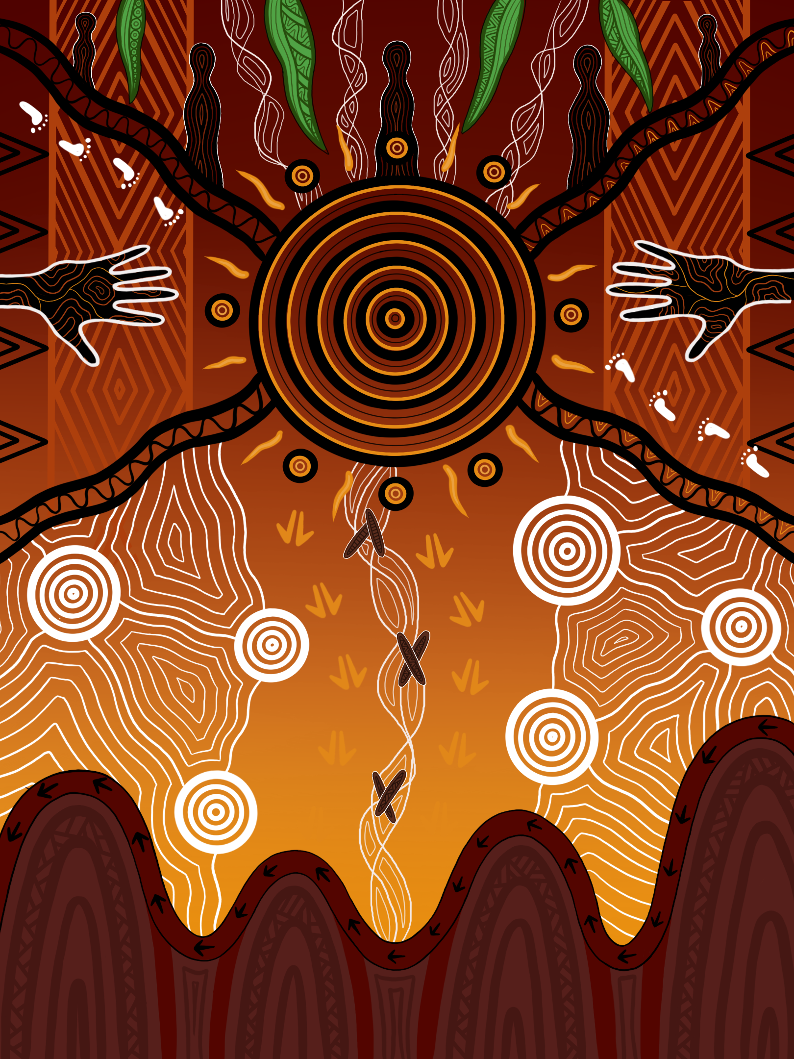 Cover artwork for Ngabun bambunj - Aboriginal education and engagement plan. Artwork descriptions follow in page text.
