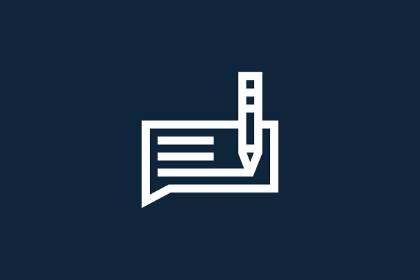 Icon of a pencil writing in a speech bubble