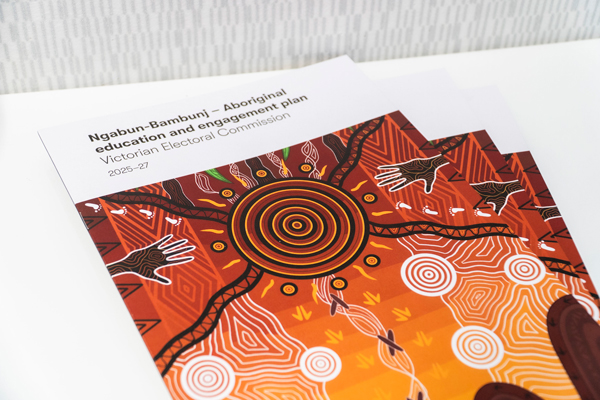 BeHeard Launch-600x-400-px A close up of Ngabun-Bambunj, our first ever Aboriginal Education and Engagement Plan. Artwork by Ky-ya Nicholson Ward.