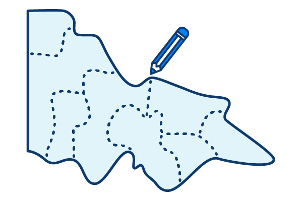Conceptual image of boundaries being drawn over the State of Victoria.