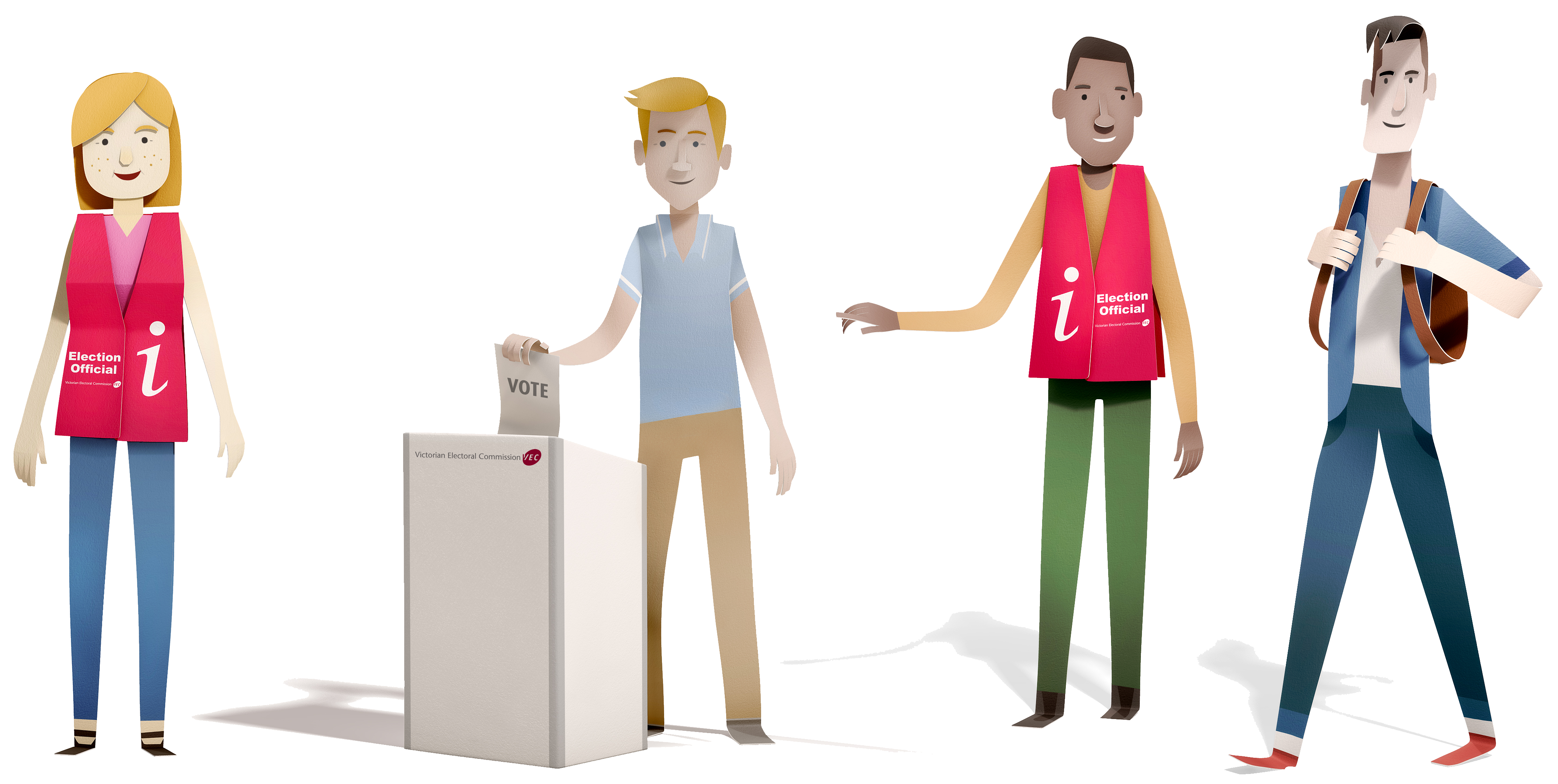 Illustration of VEC staff helping voters at a voting centre